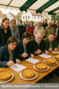 Apfelkuchenwettbewerb in Ebersbach: Jury und Besucher verkosten die eingereichten Kuchen beim Stadtfest.