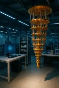 Forschungszentrum mit Hightech-Labor für Quantencomputer – Kabel, Kühlkammern und moderne Technik