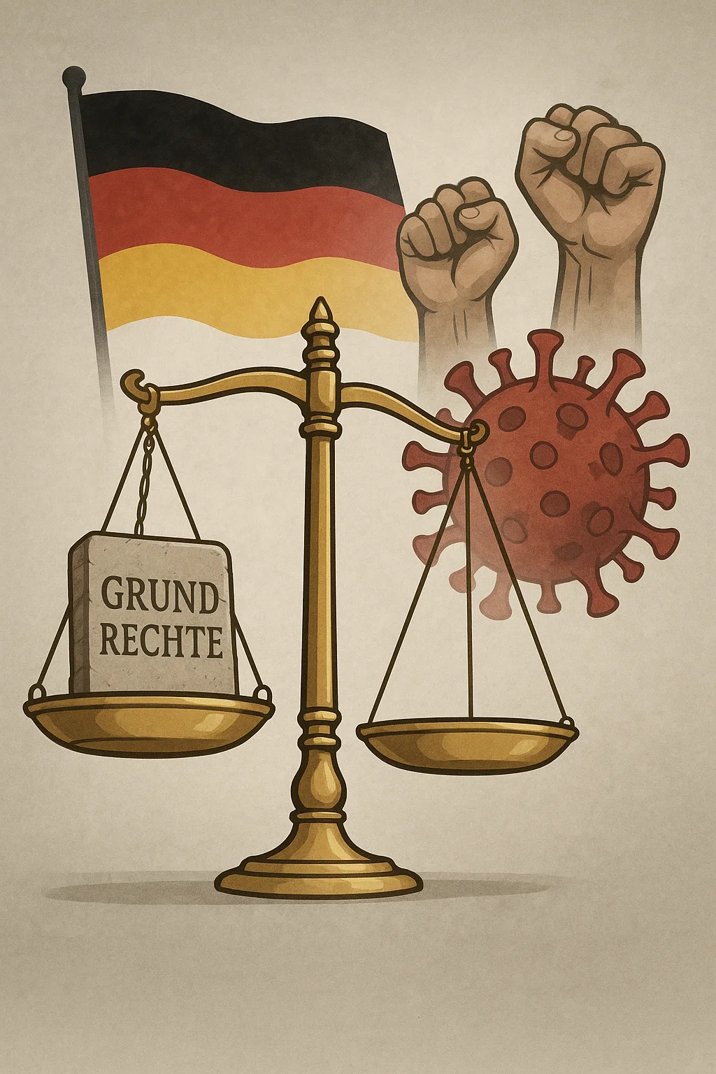 Symbolbild: Grundgesetz-Buch auf einem Tisch mit Maske und Handschuhen