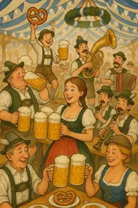 Besucher beim Oktoberfest in München mit Maß Bier – Preissteigerung 2025