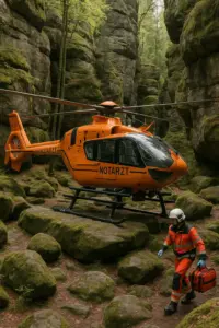 Rettungshubschrauber Christoph 62 im Einsatz nach Unfall im Felsenlabyrinth Langenhennersdorf