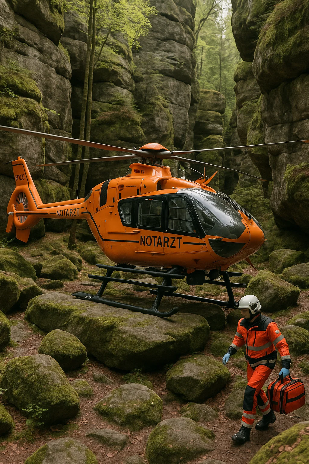Rettungshubschrauber Christoph 62 im Einsatz nach Unfall im Felsenlabyrinth Langenhennersdorf