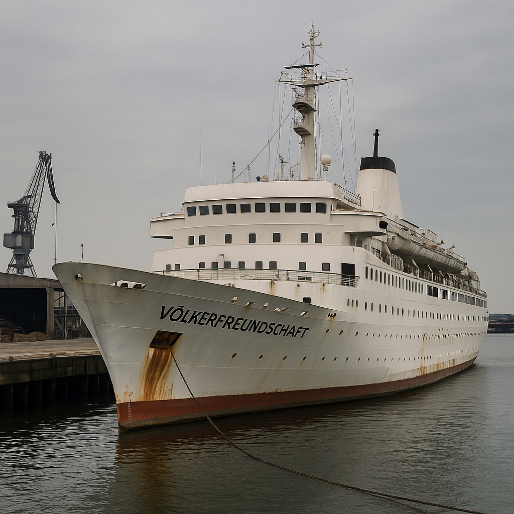 Das Kreuzfahrtschiff „Völkerfreundschaft“ der DDR auf seiner letzten Reise vor der Verschrottung