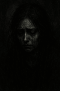 Traurige Frau im dunklen Licht – Symbolbild für Einsamkeit, Trauer, Depression und Verzweiflung
