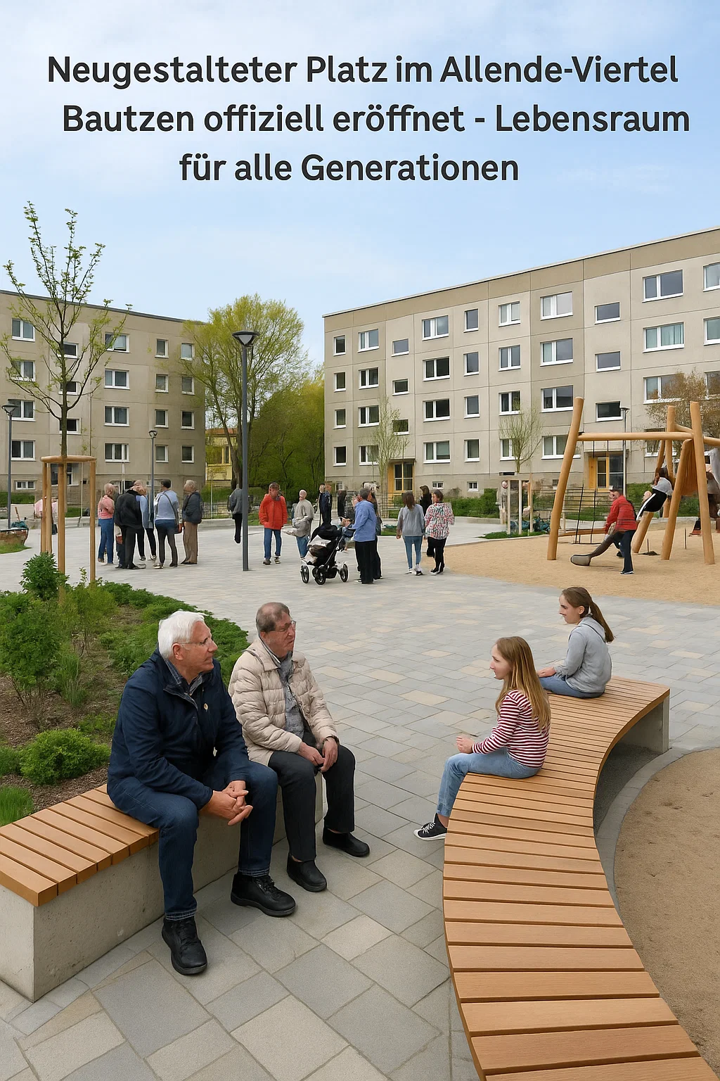 Neugestalteter Platz mit Spielgeräten und Bäumen im Allende-Viertel Bautzen
