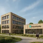 Visualisierung des Fraunhofer Neubaus in Zittau mit Bürogebäude und Laborhalle