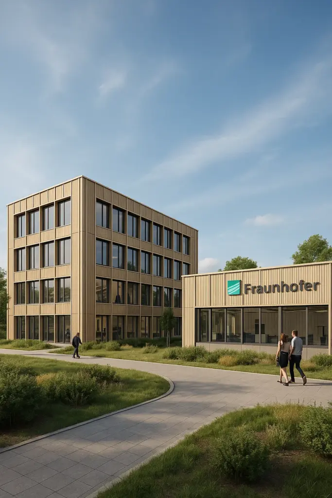 Visualisierung des Fraunhofer Neubaus in Zittau mit Bürogebäude und Laborhalle