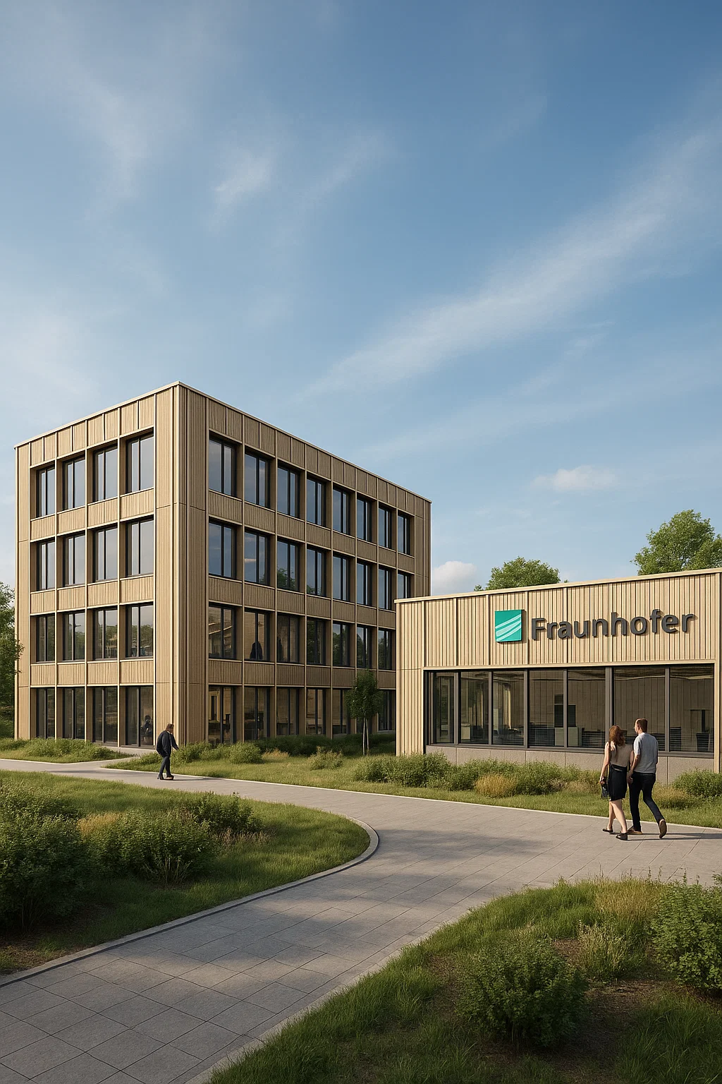 Visualisierung des Fraunhofer Neubaus in Zittau mit Bürogebäude und Laborhalle