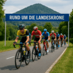 Radfahrer beim Rennen „Rund um die Landeskrone“ in Görlitz vor dem Hausberg Landeskrone – Radsport-Event 2025