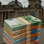 Schuldenlast Deutschland – Geldscheine vor dem Reichstag
