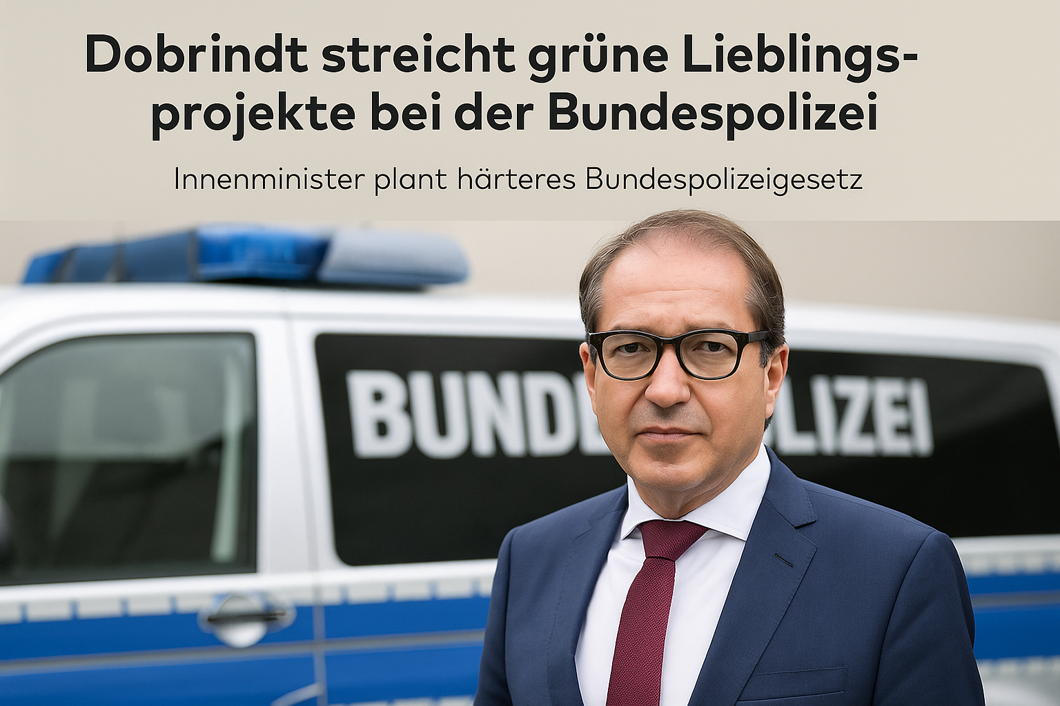Alexander Dobrindt vor einem Fahrzeug der Bundespolizei. Der Bundesinnenminister plant eine Reform des Bundespolizeigesetzes und streicht Projekte der Grünen zu Diversität und Antidiskriminierung.