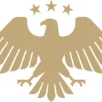 Neues Staatswappen von Syrien mit goldenem Adler und drei Sternen