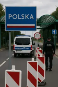 Grenzkontrollstelle zwischen Polen und Deutschland mit Polizei
