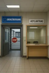 Leerer Asylschalter in Deutschland – Symbolbild zum Rückgang der Flüchtlingszahlen 2025