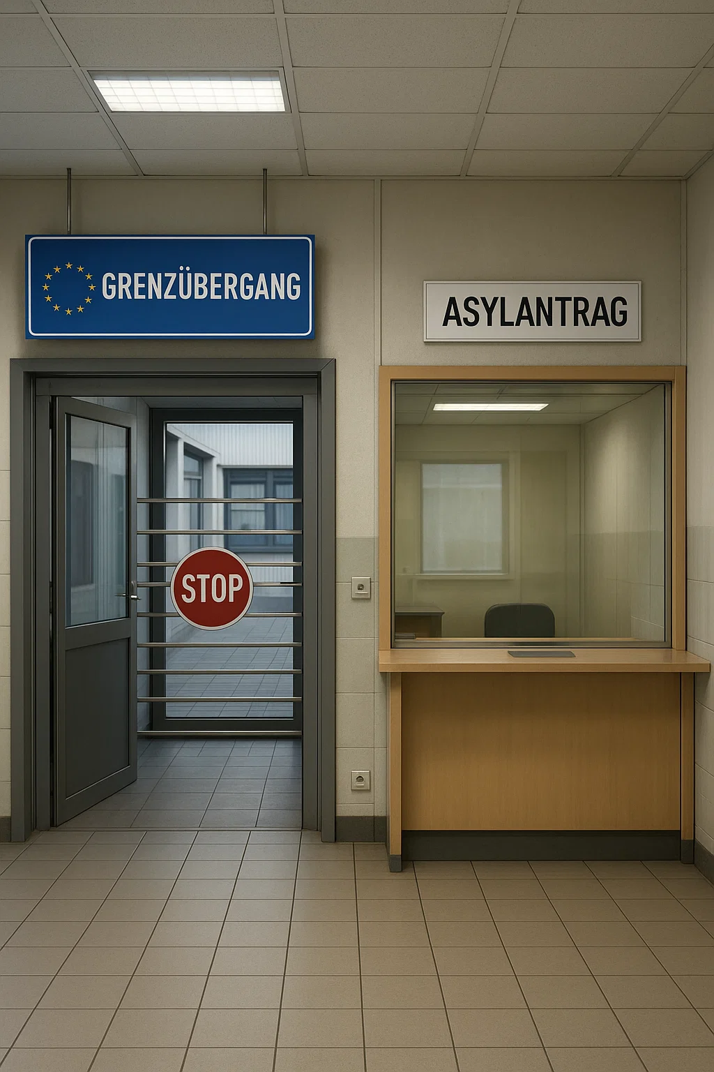 Leerer Asylschalter in Deutschland – Symbolbild zum Rückgang der Flüchtlingszahlen 2025