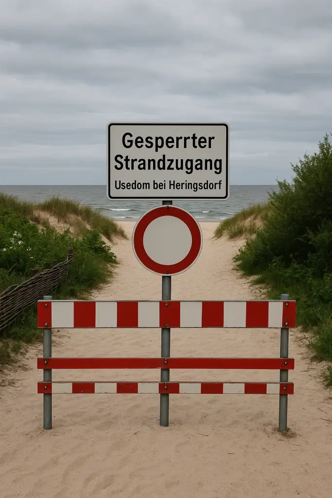 Strandzugang auf Usedom gesperrt – Treppe endet im Wasser der Ostsee bei Heringsdorf