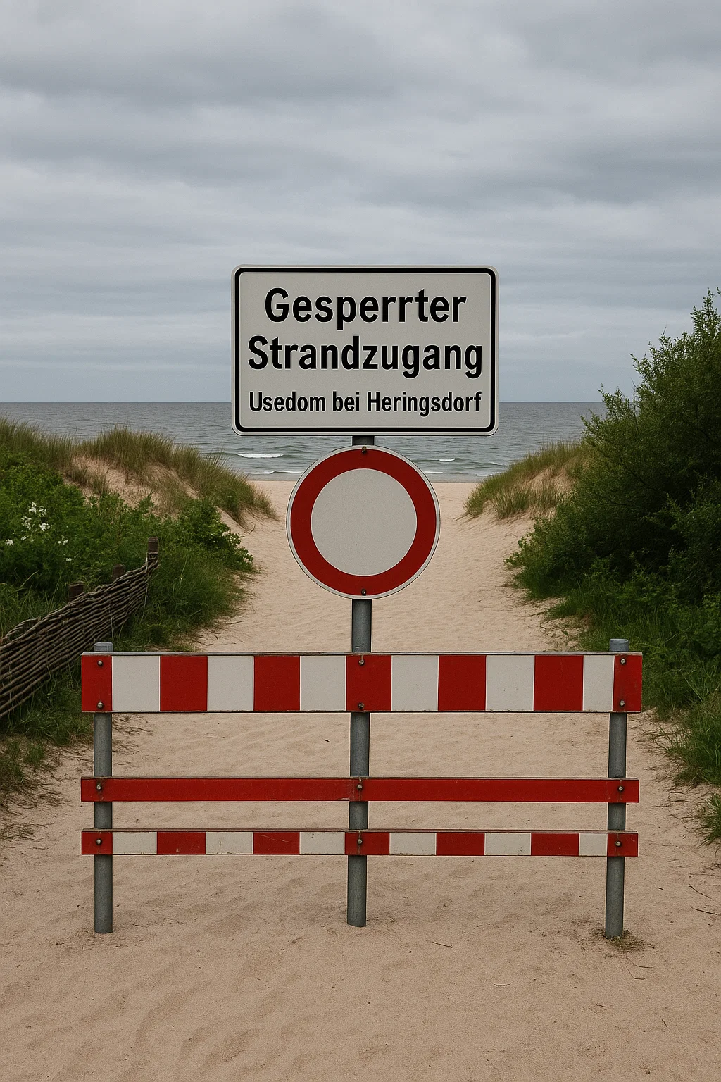 Strandzugang auf Usedom gesperrt – Treppe endet im Wasser der Ostsee bei Heringsdorf