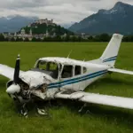 Rettungskräfte und Polizei an der Absturzstelle eines Kleinflugzeugs bei Salzburg