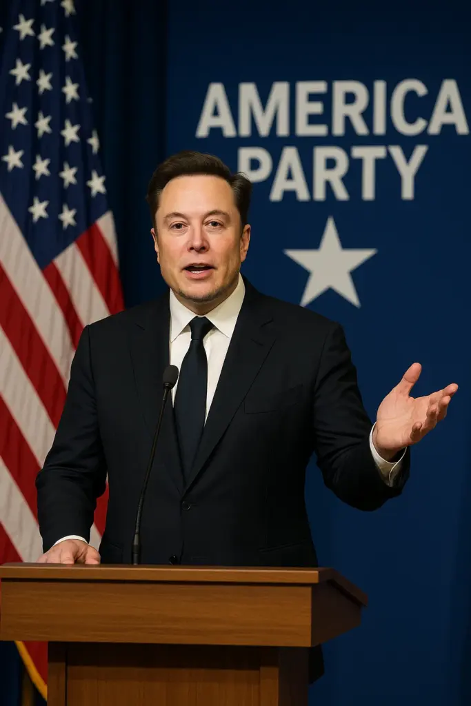 Elon Musk bei Ankündigung der „America Party“ in den USA