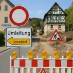 Bauarbeiten auf der Friedrich-Engels-Straße in Oybin mit Bagger und Absperrung