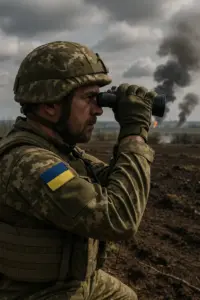 Russische Offensive auf Pokrowsk – ukrainischer Soldat in zerstörter Stellung
