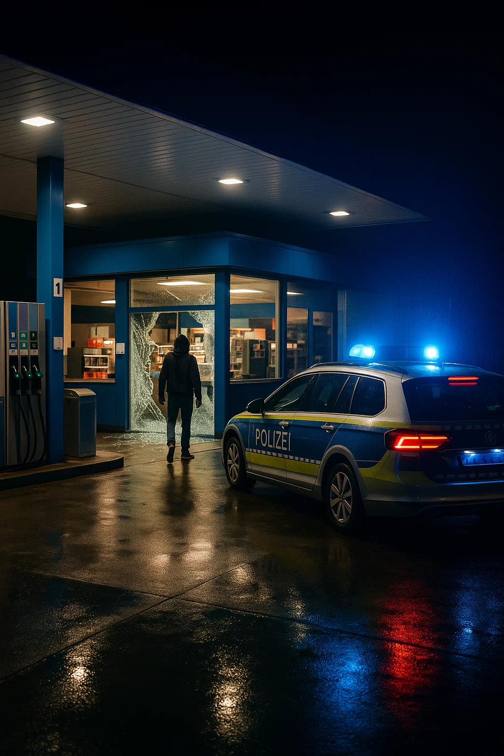 Polizei-Einsatz an Tankstelle in Bautzen bei Nacht
