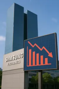 Samsung-Hauptsitz mit Börsentafel im Hintergrund