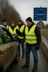 Rechte Aktivisten der Bewegung zur Verteidigung der Grenze an der polnischen Grenze