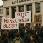 Studierende stehen zur Mittagszeit in der TU-Mensa in Dresden – Schließung droht