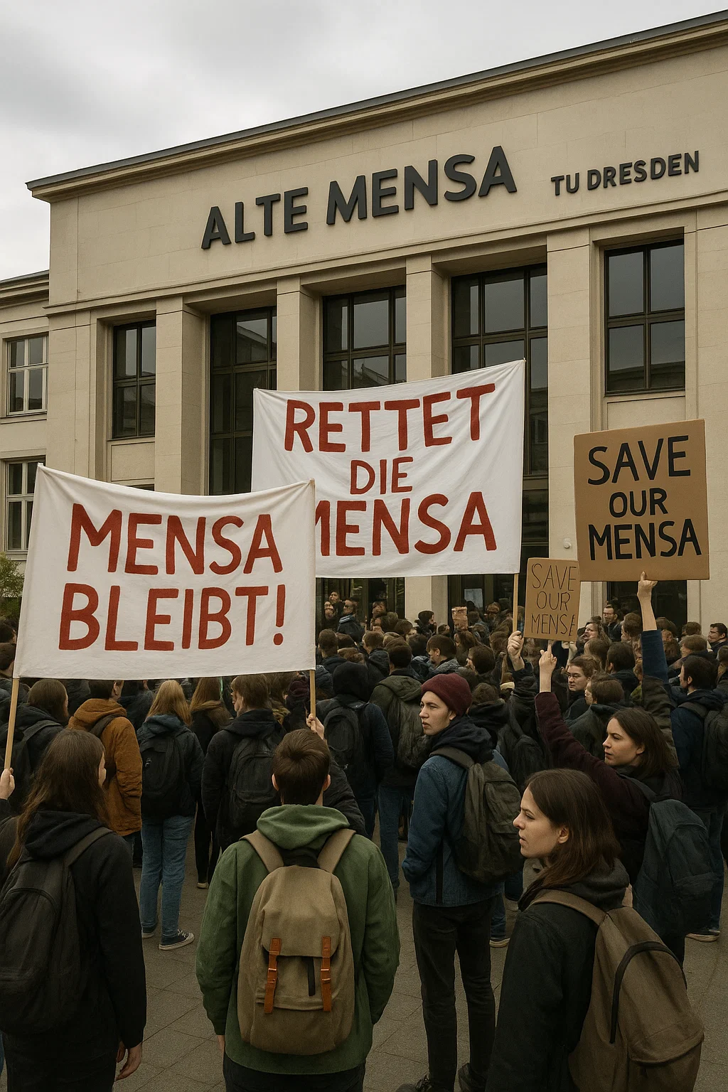Studierende stehen zur Mittagszeit in der TU-Mensa in Dresden – Schließung droht
