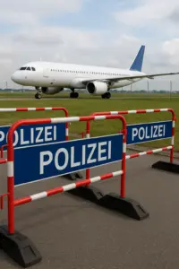 Rettungskräfte nach tödlichem Vorfall am Flughafen Bergamo vor einem Airbus