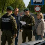 Polnische Militärpolizei kontrolliert Touristen am Grenzübergang Ahlbeck auf Usedom