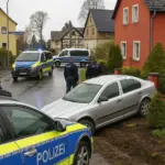 Polizeiabsperrung nach Unfall in Spitzkunnersdorf – Auto im Vorgarten“