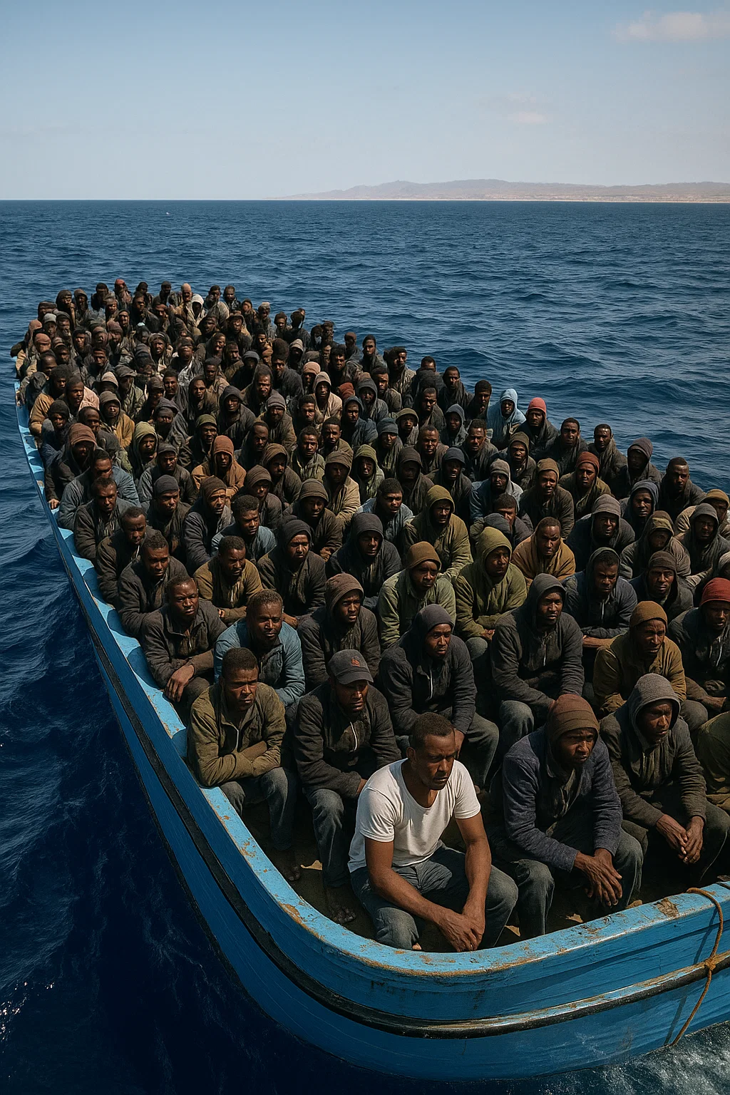Migranten auf einem überfüllten Boot vor der libyschen Küste – EU-Grenzkrise 2025