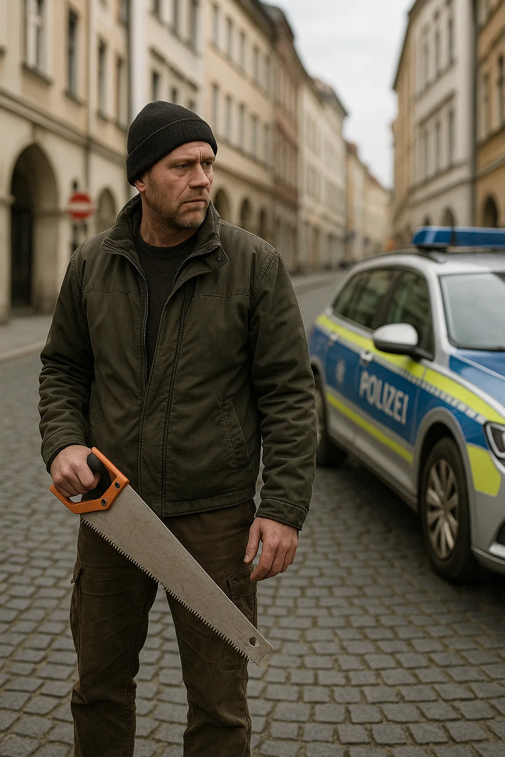Polizeifahrzeug in Zittau – Symbolbild zum Vorfall mit Mann und Säge