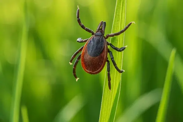 Symbolbild: Zecke auf Haut – steigende Borreliose-Fälle in Sachsen 2025