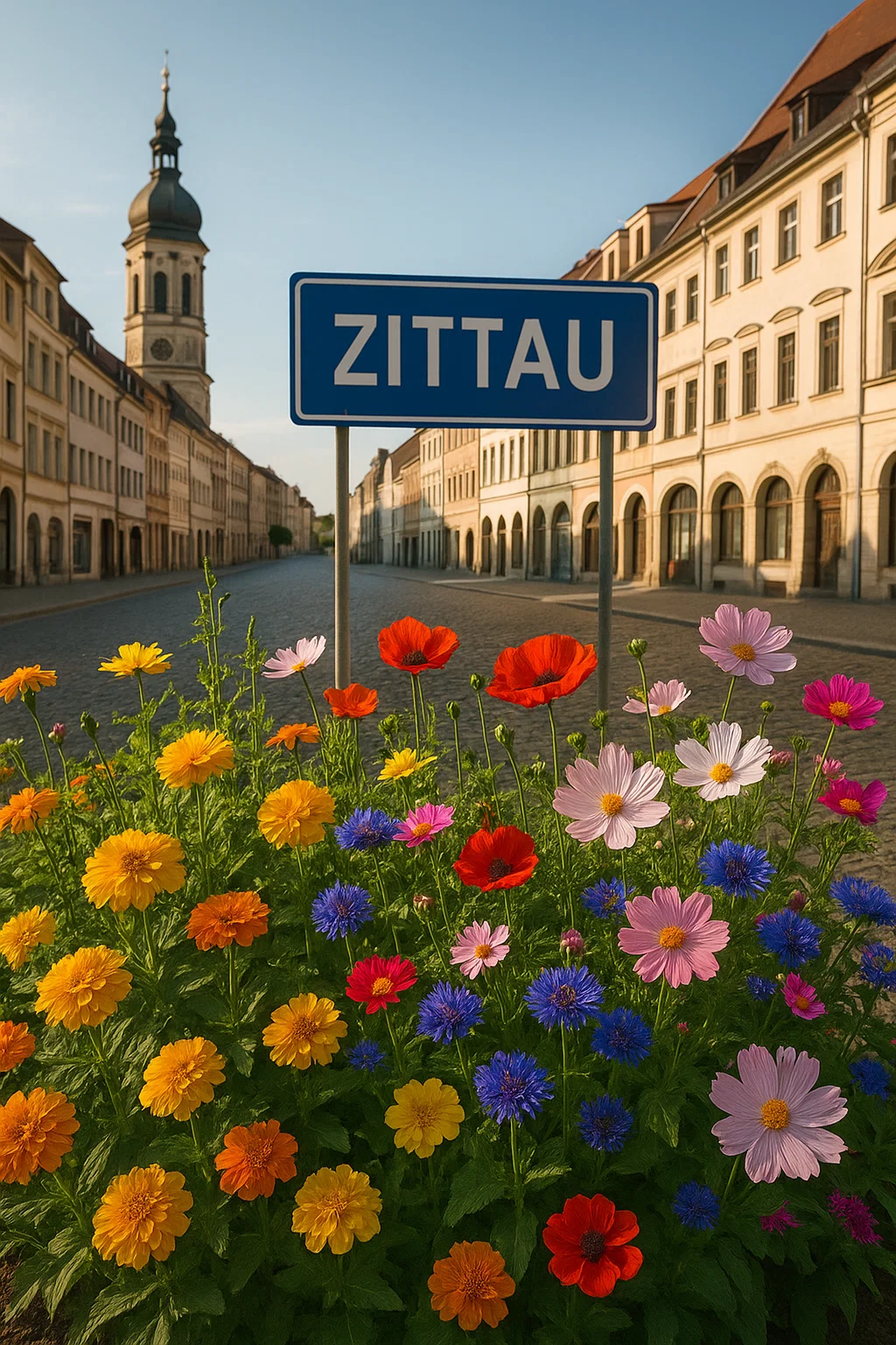 Bunte Marktstände auf dem historischen Marktplatz von Zittau beim Sommermarkt 2025