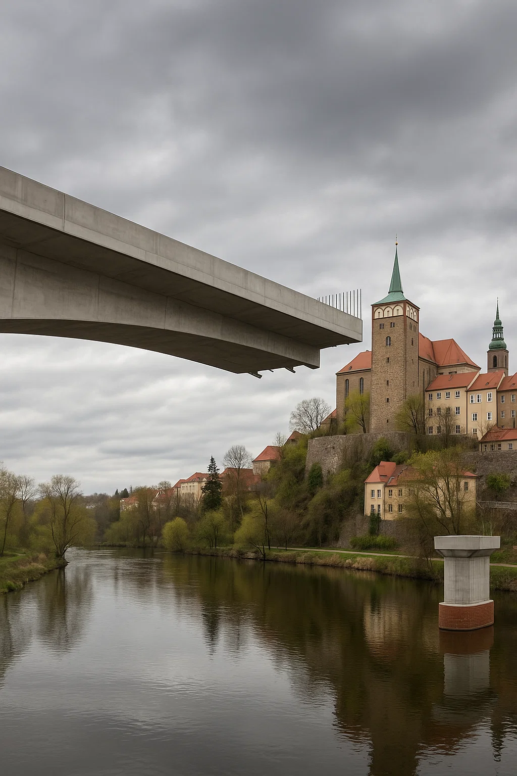 Geplante Spreebrücke in Bautzen – Blick auf den Fluss und geplante Querung