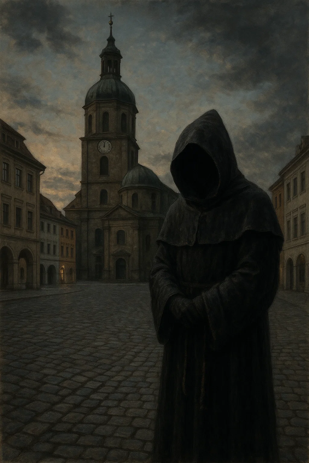 Gotische Klosterkirche in Zittau bei Nacht mit nebliger Atmosphäre