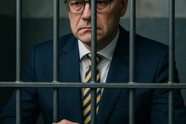 ⚖️ FDP-Politiker in U-Haft: 38 Millionen Euro hinterzogen? Porträt eines älteren Mannes im Anzug mit Handschellen