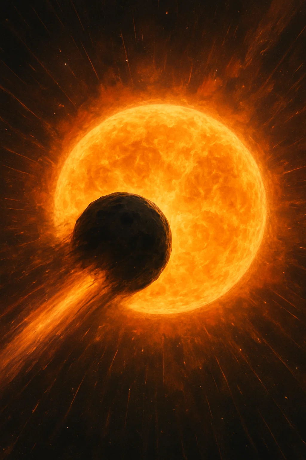 Himmelskörper rast durch den Weltraum in Richtung Sonne