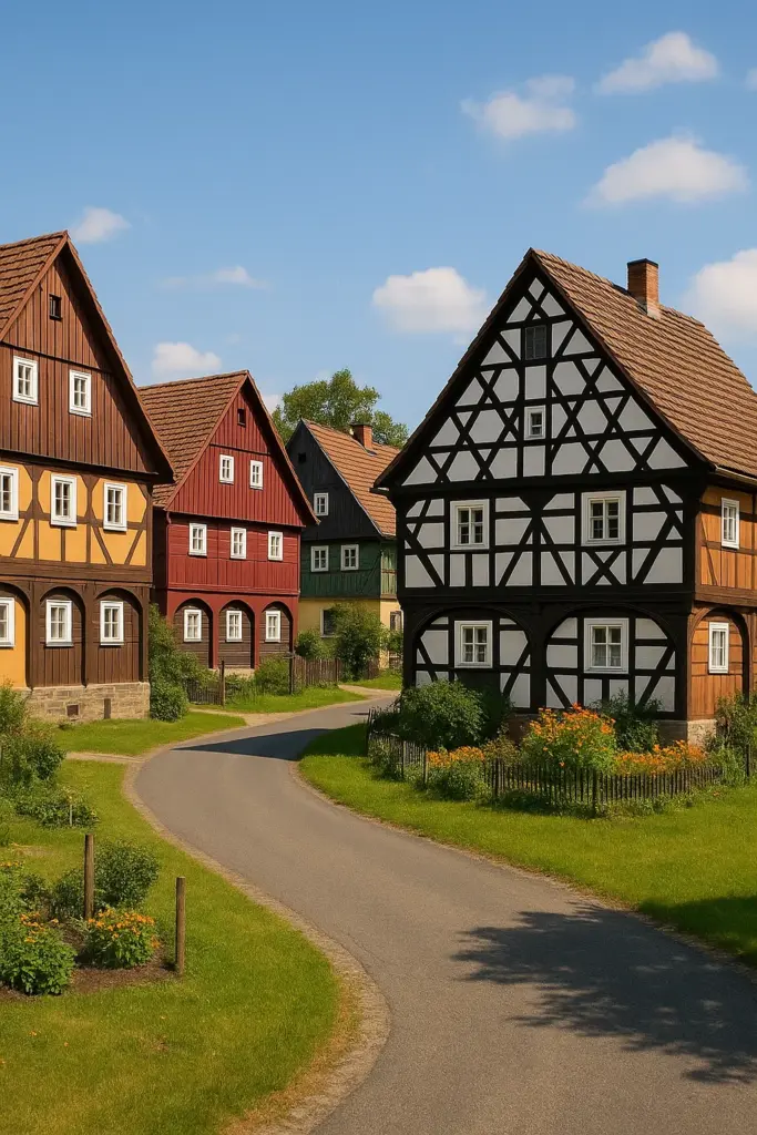 Historisches Umgebindehaus mit Fachwerk in der Oberlausitz