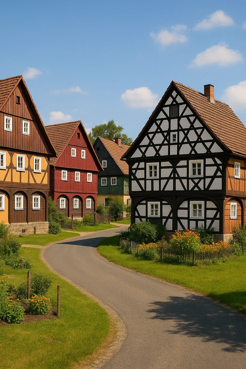 Historisches Umgebindehaus mit Fachwerk in der Oberlausitz