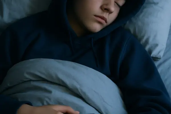 😴 Neue Studie bestätigt: Teenager brauchen länger Schlaf – und späteren Start Symbolbild: Schlafender Teenager mit Hoodie auf Sofa – Studie zeigt Biorhythmus