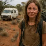 ymbolbild: Gerettete Frau in Australien steigt erschöpft aus Polizeifahrzeug