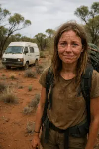 ymbolbild: Gerettete Frau in Australien steigt erschöpft aus Polizeifahrzeug