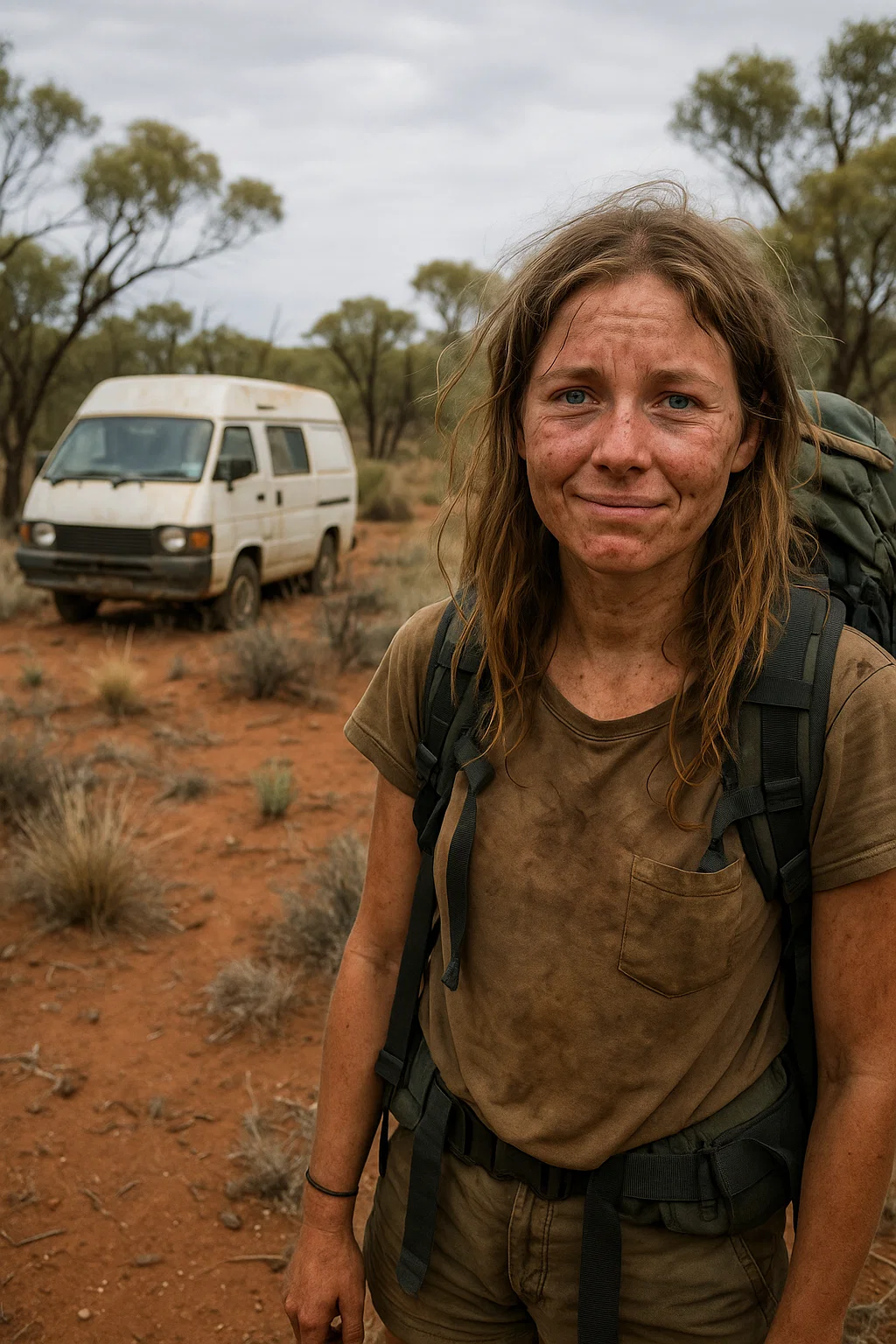 ymbolbild: Gerettete Frau in Australien steigt erschöpft aus Polizeifahrzeug