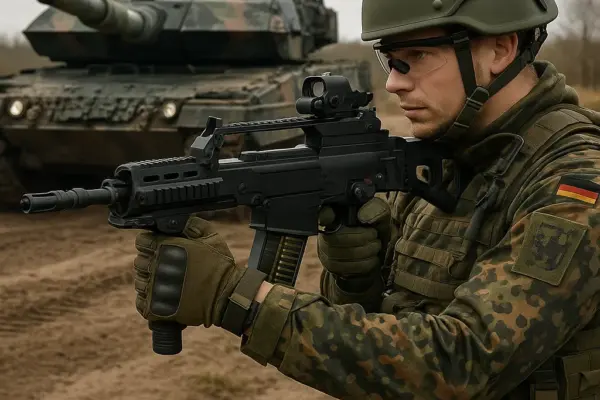 🛡️ Bundeswehr-Beschaffung im Krisenmodus Soldat der Bundeswehr in taktischer Ausrüstung mit Fahrzeug im Hintergrund