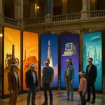Besucher mit VR-Brille erleben eine Zeitreise durch die Geschichte im Nationalmuseum Prag