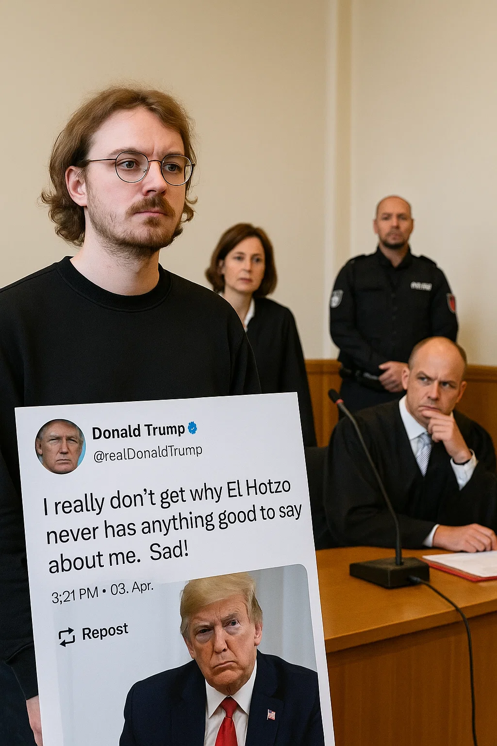 Symbolbild Gerichtssaal – Fall El Hotzo wegen Trump-Post